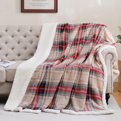 PU MEI Sherpa Fleece Throw Blanket 80" x 90" Reversible Plush Fluffy Large Big Blanket Lattice Flannel Blankets for All Season Use, Chrismas Red - color: Chrismas Red, size: 80"*90"