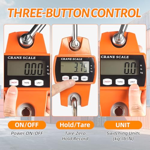 Digital Hanging Scale, 1100lb/500kg Handheld Crane Scale | Small Crane Scale with LCD Display and Hooks, Aluminum Alloy Body for Hunting, Outdoor, Luggage, Farm (Orange) - color: Orange-1100lb