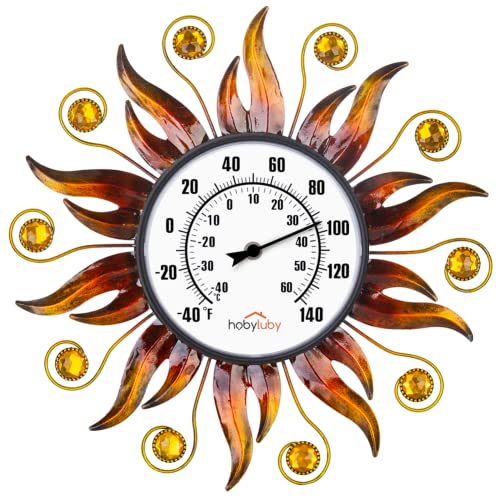 Indoor Outdoor Thermometer, Sun Wall Mounted Thermometer | No Batteries Required, Decorative for Patio, Living Room, Garden Greenhouse, Wine Cellar - style: Sun-Shape