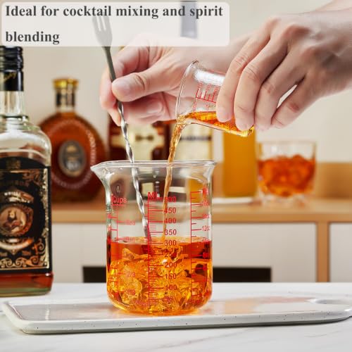 Ackers BORO3.3 Borosilicate Glass Measuring Cup, 500 ml (16 oz, 2 Cup) | Handleless beaker with printed ml, oz and cup scales and a V-shaped spout for clear measuring and controlled pouring - size: 2Cup,500ML