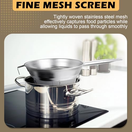 10" Chinois Strainer,18/8 Stainless Steel Conical Fine Mesh Bouillon Sieve | Heavy Duty China Cap Strainers with Stand for Sauces Soups Broth Purees Jam