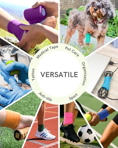FriCARE Self Adhesive Bandage Wrap, Medical Tape in First Aid Kit, Fresh | Elastic Cohesive Bandages for Sports/Vet/Wrist Ankle Wounds, 2 Inches X 5 Yards, Latex-free 6 Rolls - color: 6 Fresh Color