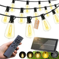 Solar Lights Outdoor 33FT, Dimmable Remote Control Patio Lights | Waterproof Solar Light with 11 ST38 Shatterproof Bulbs, Solar Powered & USB Charging, 3 Light Modes, Camping Backyard Garden - size: 10M-33FT