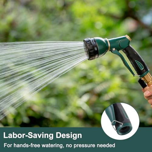 FANHAO 8 Spray Patterns Metal Garden Hose Nozzle with Hands-Free Lock | Rustproof Leak Proof Metal, Comfortable Non-Slip Handle, High Pressure Hose Sprayer Nozzle for Plant, Car & Pet Washing - color: Green