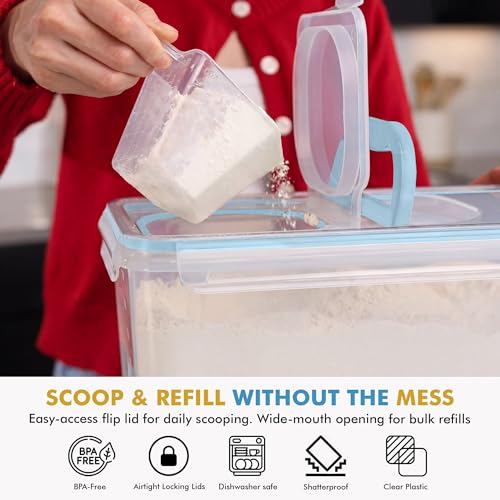 Shazo 2 PC (11L | 372 oz) Flour Sugar Storage Containers with Spout Lid & Easy Carry Handle - BPA Free Extra Large Airtight Food Storage Containers with Lids - Rice Canisters Sets for Kitchen & Pantry - color: Blue