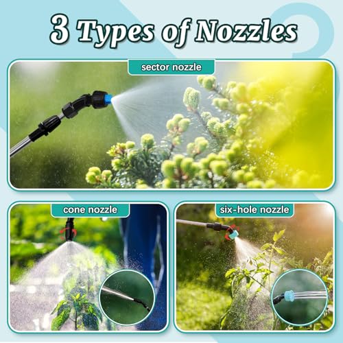 1.35 Gallon Battery Powered Sprayer, Electric Pump Sprayer in Lawn & Garden | USB Rechargeable Handle, 3 Mist Nozzles, Retractable Wand, Yard Sprayers with Adjustable Shoulder Strap for Yard, Garden - color: Blue-green, size: 1.35 Gallon