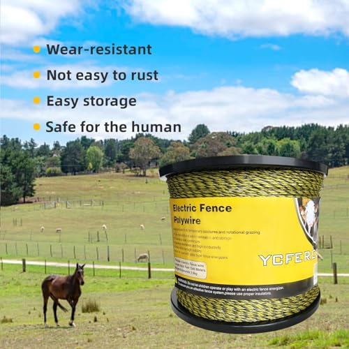 Upgraded Electric Fence Polywire 5050 Feet 1540 Meters, 6 Stainless Steel Strands for Reliable Conductivity and Rust Resistance, Portable Electric Fencing,UV, Rust Resistant - size: 5050 Feet/1540 Meters