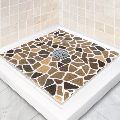 Square Shower Mat Non Slip: 24 x 24 Inch Extra Large Shower Mats with Drain Hole in Middle - PVC Loofah Anti Slip Shower Floor Matt for Inside Shower - color: Coffee Cobblestone, size: 24" x 24" (Square)