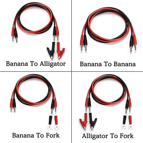 Sumnacon 4 in 1 Banana Plug Alligator Clip Pure Copper Fork Test Lead | 1000V/15A Multimeter Flexible Test Lead Wire Cable With Protective Jack Copper Clamps for Electrical Testing,3.3 Ft - size: 3.3 ft