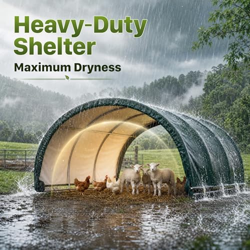 Polar Aurora 12'x12' Corral Shelter, Heavy Duty Round Style Canopy, Waterproof and UV Treated Canvas Cover, Easy Assembly Stable and Agricultural Storage and Shade Shed Kit for Livestock, Green - size: 12x12 FT