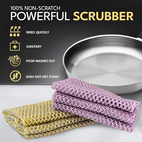 Non-Scratch Dish Scrubbers (3 Pcs) — Outlasts 7+ Sponges, Stays Odor-Free | Replace Smelly Kitchen Sponges | Non-Absorbent Mesh | Safe on Non-Stick, Cast Iron, Glass | Made in Korea Since 2012 | Odor-resistant mesh, quick-drying, safe for coated cookware,