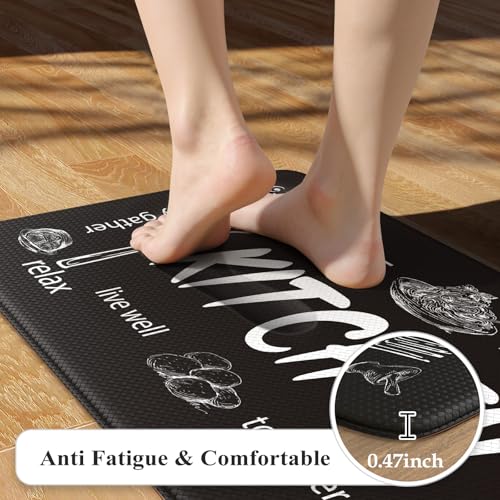 KIMODE Anti Fatigue Kitchen Mats,Black Farmhouse Kitchen Rugs Sets of 2 | Non Slip Waterproof Kitchen Floor Mats,Ergonomic Cushioned Comfort Standing Mat for Home,Laundry,Office,Sink,Desk,RV - color: Kitchen/Black, size: 17.3" x 59"+17.3" x 29"--0.47 inch