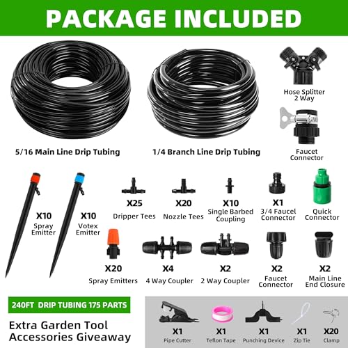 240FT DIY Automatic Drip Irrigation System Kit for Garden