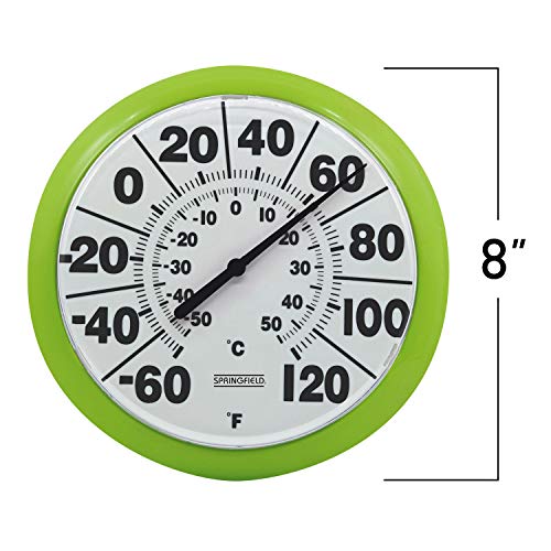Springfield Indoor Outdoor Big and Bold Dial Thermometer, Wireless Thermometer with Easy to Read Numbers for Patio, Pool, and Indoor Areas, 8-Inch, Green - color: Green, size: 8 inches