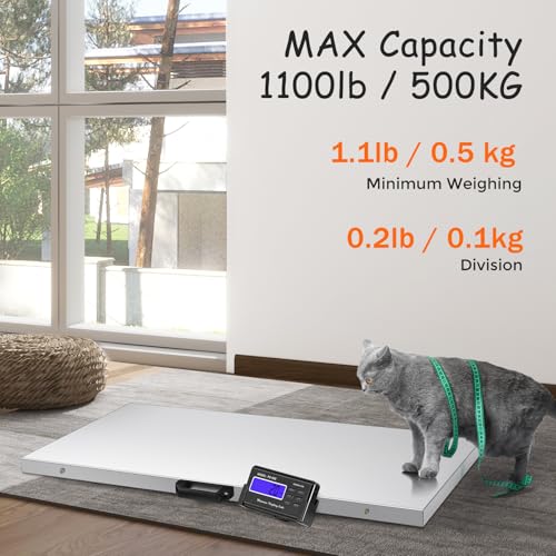 Pet Scale for Large Dog 1100lb x 0.2lb, Postal Scale with Large Stainless Platform 40.5” x 20.8”, Animal Scales for Weighing,Vet Scale with Rubber Mat Livestock Scale for Dog, Sheep