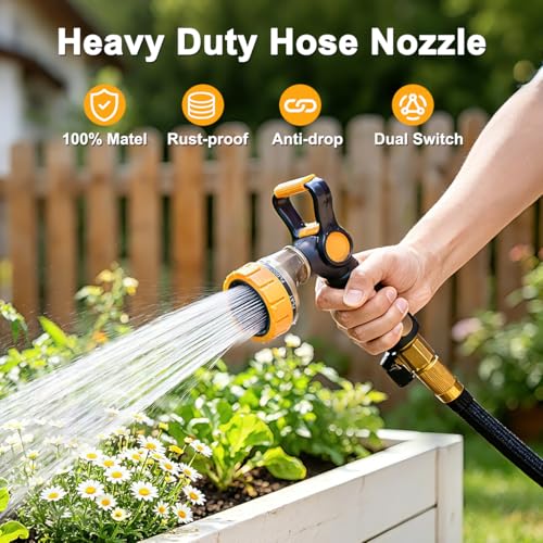 FANHAO Fireman Style Garden Hose Nozzle, Heavy Duty Metal Water Hose Nozzle | Thumb Control & Large Lever Control, 7 Adjustable Spray Patterns High Pressure Sprayer for Watering Plant, Car & Pet Washing