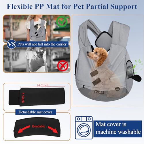 Dog Carrier Sling for Small Pet 7-15 LBS, Grey | Hands Free Front Facing, Cat Sling Chest Carrier, Bottom Mat and Adjustable Strap, for Anti-Anxiety, Walk, Vet