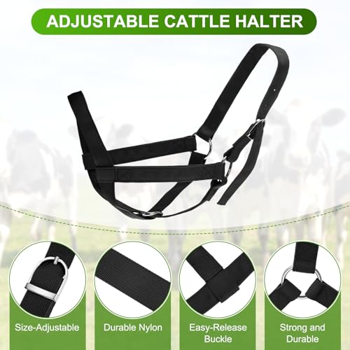 M METERXITY 1-Pack Adjustable Cattle Cow Calf Halter, 13.78"-17.7" Nylon Livestock Cow Halter for Miniature Horse/Donkey/Goat/Cattle [Black] - color: Black