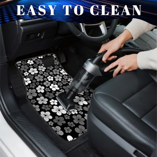 Flower Car Floor Mats Set of 4 Monochrome Blossom Floral Automotive Foot Mats Rugs Carpet for Car Non-Slip Auto Car Accessories Universal Fit Car Accessories for Truck - color: Monochrome Blossom