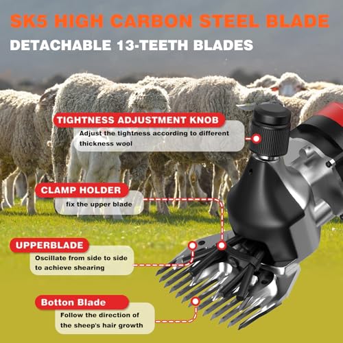 Electric Sheep Shears,600W Upgraded Professional Sheep Clippers,6 Speed Heavy Duty Shearing Clipper,13-Teeth Animal Grooming Clippers for Sheep Alpacas Goats and Thick Coat Animals - size: SheepShears