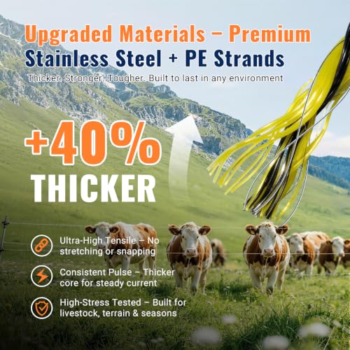 Electric Fence Wire 656 Feet 200 Meters Electric Fencing Poly Wire Rope Line with Reliable Conductivity and Rust Resistance, UV Resistant 1/8inch Diameter - Yellow Black - color: Yellow & Black, size: 1/8 x 656FT