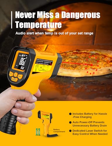 JD-10 Infrared Thermometer Gun, -58°F to 1472°F, 13-Point Laser | 0.5-second response and adjustable 0.10-1.00 emissivity for cooking, griddles, HVAC, automotive, and industrial surfaces - color: Yellow