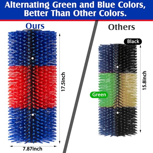 3 Pack Livestock Scratching Brush, Blue and Red | Animal Scratcher, Itch Relief Grooming, Horse Goat Cow Scratcher, Fence Post Mounting, Durable Bristles, Farm Livestock Care - color: Blue and Red