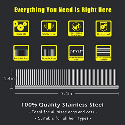 Kopal Stainless Steel Comb Set for Dogs and Cats, Pet Metal Brusher, Silver, Pack of 3