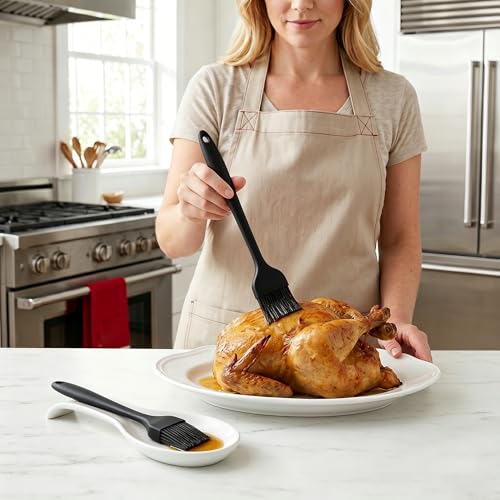 2 Pack Silicone Basting Brushes, Heat Safe for BBQ Baking Pastry | Dense Bristles Hold Marinades, Butter & Oil, Heat Safe Silicone, Seamless Design, Dishwasher Safe, Non-Slip Grip BBQ Pastry - color: Black