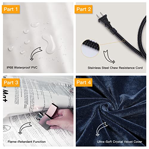 Toozey Pet Heating Pad, 6 Adjustable Temperature Heated Cat Bed with Timer, Waterproof Electric Heated Mat for Dogs and Cats, Chew Resistant Cord, Safe Indoor Use, 18x16in - color: Navy Blue, size: 18.0"L x 16.0"W x 0.6"Th