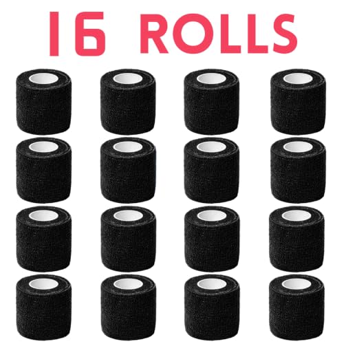 Self Adhesive Bandage Wrap, 2" X 5 Yards Elastic Cohesive Bandage Wrap, Color Athletic Tape, Vet Wrap, Ankle Tape,Non-Woven Cohesive Bandage 16Rolls，Black - color: Black