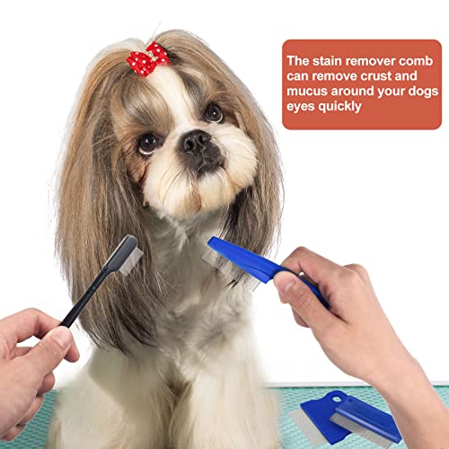 5 Pieces Dog Eye Combs Tear Stain Remover Combs Pet Grooming Comb for Small Dogs Gently Removing Eye Mucus and Crust (Blue, Black) - color: Blue