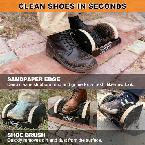 Hadwoer Heavy-Duty Outdoor Boot Brush Scraper for Mud, Dirt and Snow | Durable boot scrubber and shoe cleaner removes mud, dirt and snow from work boots, hiking shoes and outdoor footwear.