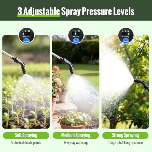 Battery Powered Sprayer 2 Gallon, Electric Pump Sprayer for Lawn & Garden | 3 Pressure Levels, LED Battery Display, 4 Spray Nozzles, Telescopic Wand, Self-Priming Pump - color: Green