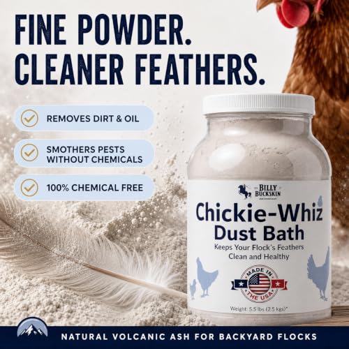 5.5lb Chickie-Whiz Chicken Dust Bath - Made in USA - All Natural Volcanic Ash Dust Bath for Chickens - Healthier Eggs & Feathers - Chicken Coop Accessories for Farms by Billy Buckskin Co. (Pack of 2) - size: 1 x 5.5 LB (Pack of 2)
