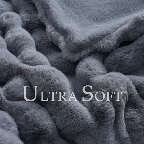 BENVWE Faux Fur Throw Blanket for Couch - Thickened Fluffy Soft Bubble Blanket for Living Room Home Decor - Fathers Day Birthday Gifts for Women Men, Grey, 50" x 60", 1300GSM - color: Graphite Grey, size: Throw(50" x 60")