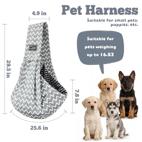 Dog Sling Carrier for Small Dogs and Cats 5–16 lbs, Puppy Carrier Sling with Safety Hook and Storage Pocket, Hands Free Pet Carrier Purse for Travel, Walking, Shopping (Grey Ripple) - color: Grey Ripple