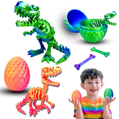 2 Packs，7.08" 3D Printed Dinosaur Skeletons Toys,Dinosaur Egg, Flexible，Animals,Fidget Toy,Desk Executive Toy，Easter Eggs Basket Stuffers,Toys for Boys Kids Teen 5-7 4-6 8-12 - color: D-22