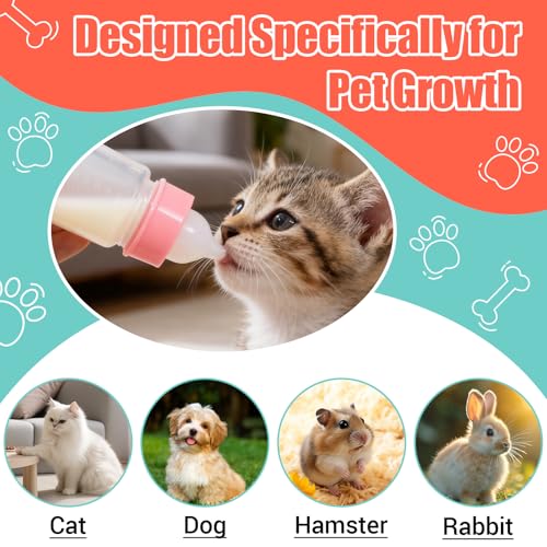 DEMORA Kitten Bottle Feeding Kit, Graduated Nursing Feeding Bottles for Pet Kitten Puppy Hamster Rabbit with Two Kinds of Replaceable Nipples Feeder (Clear, 3.4 oz) - size: 3.4 Ounce