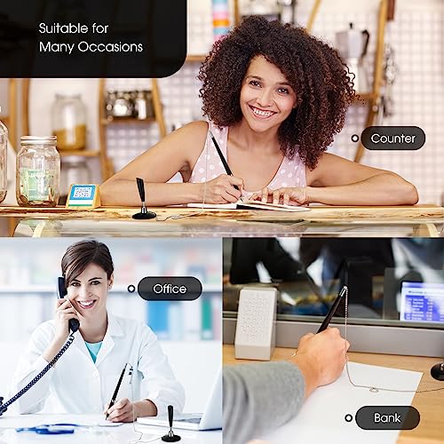 Zonon 6 Pieces Secure Pen with Chain for Counter Desk, Black Ink Holder | Pen with Chains and Adhesive Base for Office Bank Hotel Retail Reception, Desk Ballpoint Pens, Back to School Supplies
