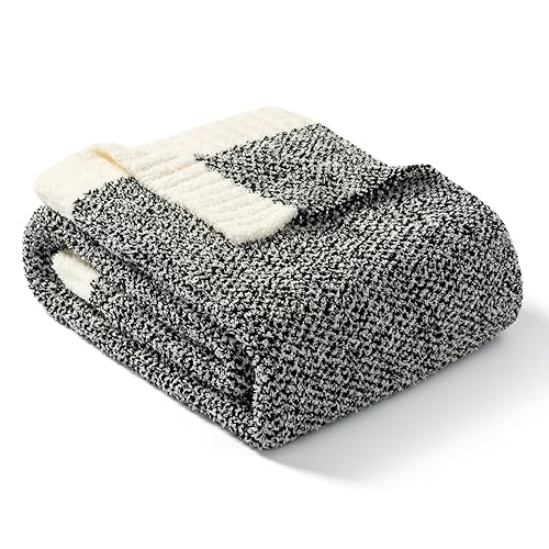Snuggle Sac Heather Black Throw Blanket for Couch, Reversible Super Soft Micorfiber Blankets Dupes Warm Cozy Knit Fuzzy Plush Throws for Sofa, Bed, Heather Black, 50x60 inches - color: Heather Black, size: Throw (50"x60")