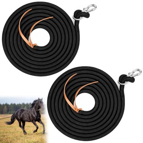 14ft Training Lead Rope, 5/8'' Thick Braided Horse Lead, Black | Cotton Web Lunge Line, Solid Metal Trigger Snaps, for Horse Training Lunging Ground Driving Daily Leading Equine