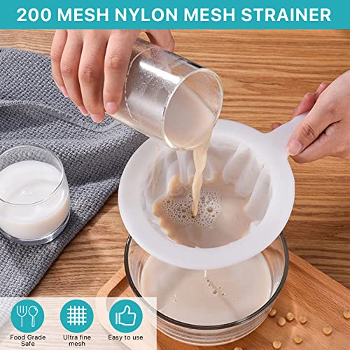 4 Pcs 200 Mesh Food Filter Strainer with 1 Pcs Funnel and Squeezing Rod, Reusable Ultra Fine Mesh Strainer for Filtering Juice Coffee Milk Honey, Kitchen Funnels for Filling Bottles