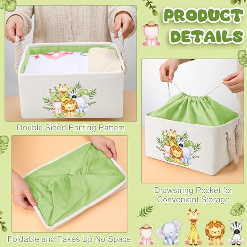 Pickmesh Baby Shower Storage Basket with Gift Bags Rectangular Ribbons Collapsible Canvas Storage Bin with Handles for Diaper Organizing Toy Home DIY Gift Basket, 13 x 9. 1 x 7. 1 Inch(Jungle Theme) - style: Jungle Theme
