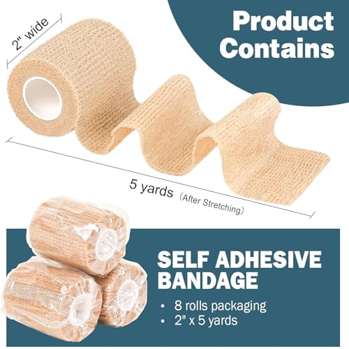 AZEN 8 Pack Self Adhesive Bandage Wrap, Elastic Cohesive Bandage Wrap, Skin Color Athletic Tape, Vet Wrap, Ankle Tape - color: Beige