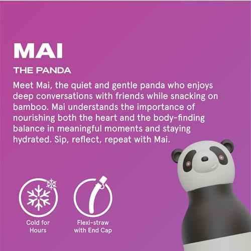 asobu Bestie Water Bottle, Cute Collectible Character, Leak Proof, BPA Free | 16 oz, Stays Cold 24 Hours, Double Wall Vacuum Insulation, Food Grade Stainless Steel, Spill Resistant, Great Gift Idea - color: Panda