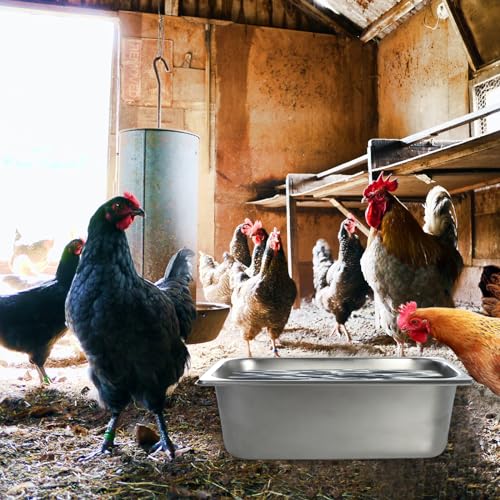FlidRunest Heavy Duty Metal Chicken Feeder Trough, Durable Duck Water Feeder, Large Capacity Livestock Water Pan for Duck Pig Chick Deer, Easy to Clean