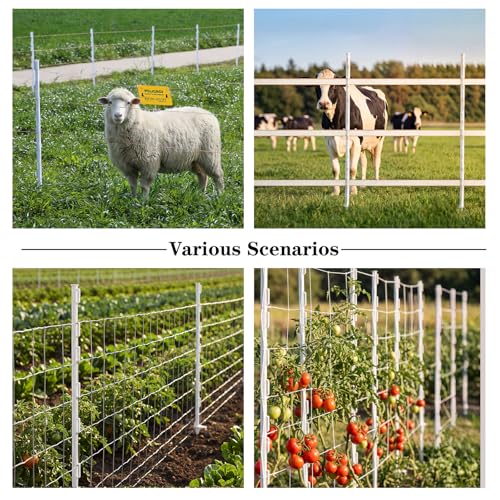 50PCS 48" Plastic Step-in Electric Fence Posts with Clips, White | Temporary Electric Fence Stakes · 8 Integrated Clips · Reinforced Steel Spike · For Garden and Farm & Livestock - color: White-50PCS