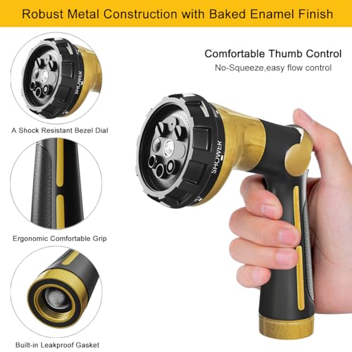FANHAO Heavy Duty Garden Hose Nozzle, Metal Hose Sprayer Easy Thumb Control | 8 Spray Patterns, Rustproof Water Nozzle, Non-Slip Ergonomic Grip, Elder & Child Friendly for Garden, Car & Pet, Yellow - color: Yellow