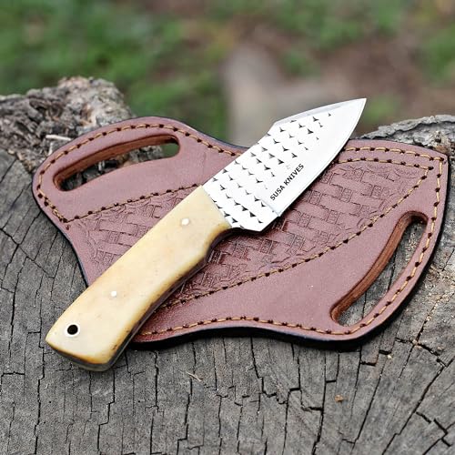 Custom Handmade 7'' fixed blade hoof rasp knife/Cow boy knife/Damascus steel Bull cutter knife, cowboy knives with pancake leather sheath (SUSA 120) - color: SUSA 120